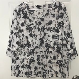 White Cotton Shirt with Dark Floral Pattern
